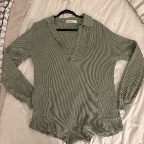 FP Beach Green Ribbed Sweater Romper - Picture 1 of 3